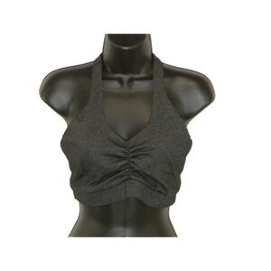 Booty‎ Bands Sports Bra Small Gray Unlined Ruched Front Halter Straps Racerback